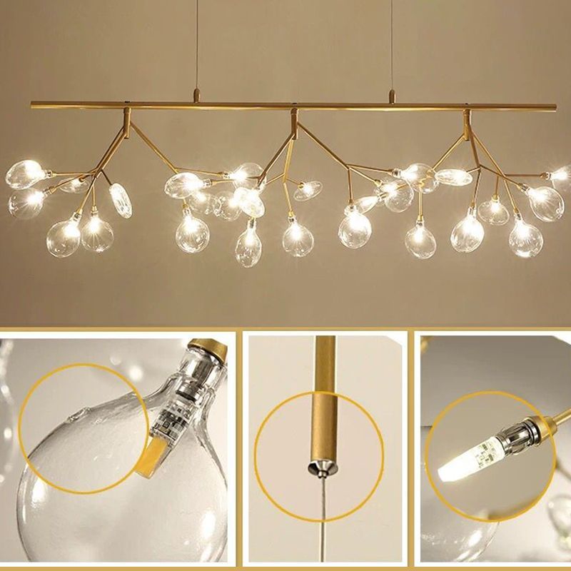 Branched Firefly Island Light Fixture Nordic Style Clear Glass Dining Room LED Ceiling Pendant Light