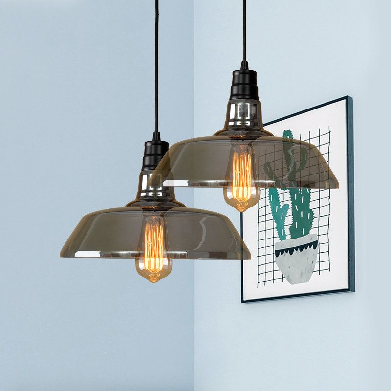 1 Lulb Fumo Grey Glass Glass Light Industrial Black Black Alabod Sospension Accensione