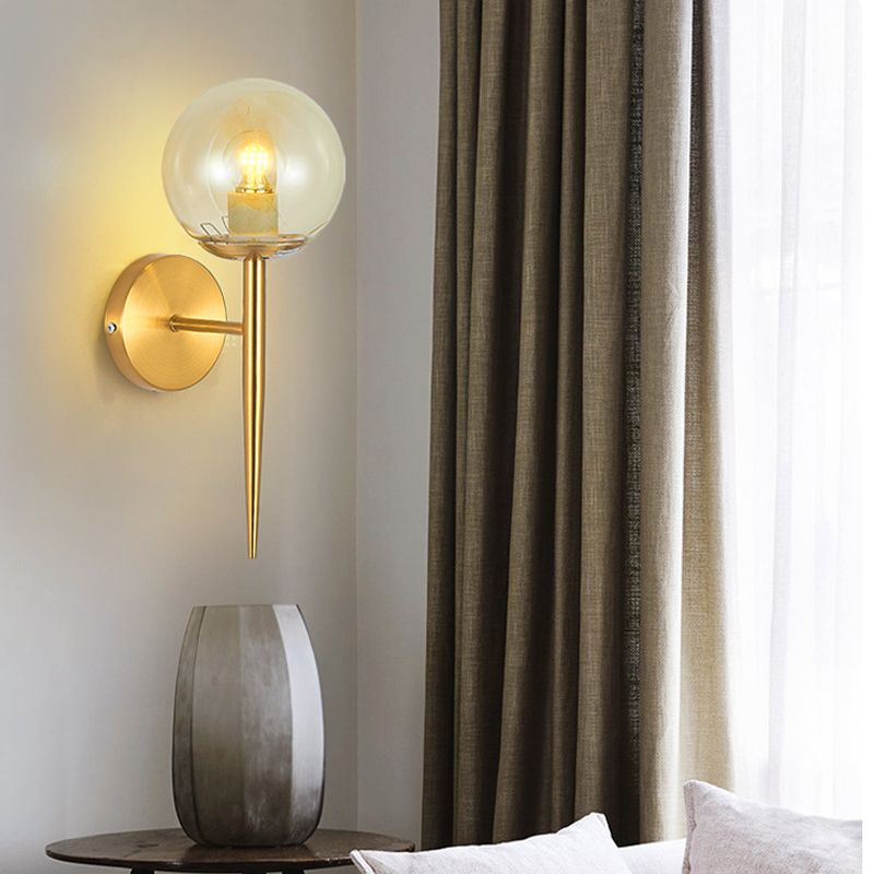 Modern Style Ball Shade Wall Light Glass 1 Light Sconces in Gold for Living Room