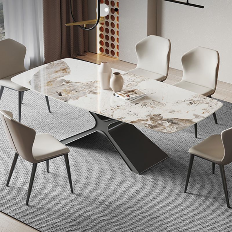 Metal Traditional Luxury Rectangle Table Sintered Stone Top Indoor Table with Pedestal