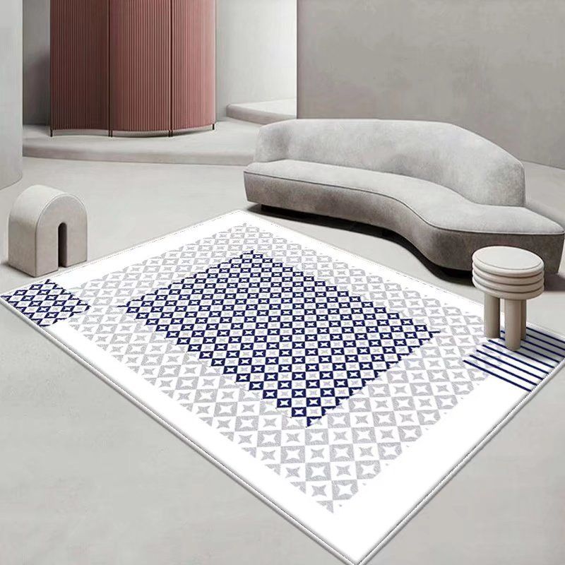 White Simple Rug Polyester Pattern Rug Stain Resistant Rug for Drawing Room