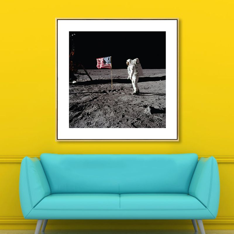 Science Fiction Planetary Landing Canvas Kids Textured Wall Art Print in Grey for Bedroom