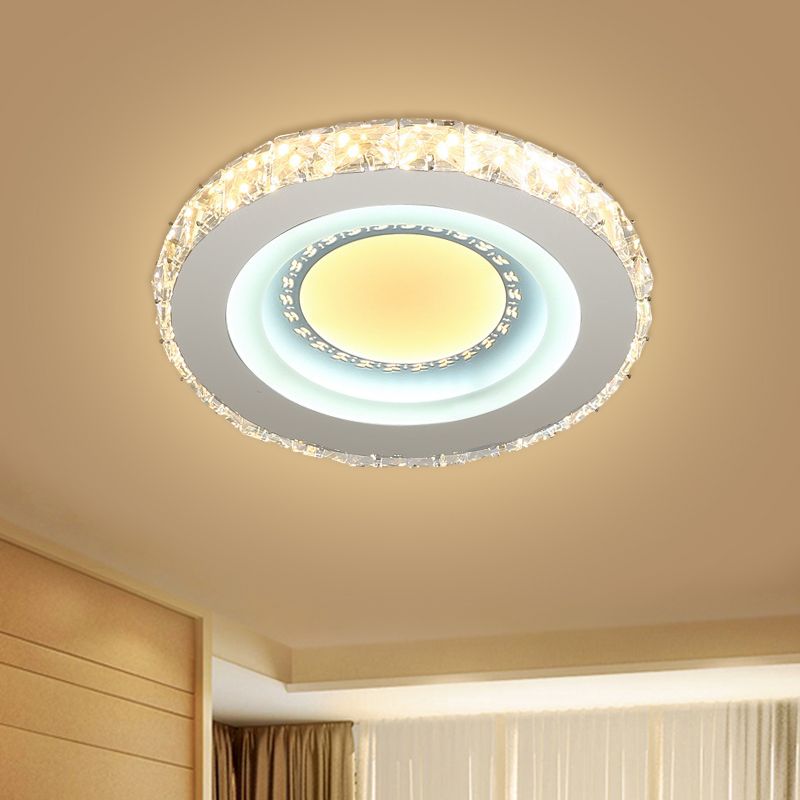 Circular Mini LED Ceiling Flush Simple Stainless Steel Crystal Flush Light Fixture for Corridor