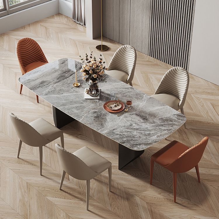 Industrial Style Rectangle Dining Table Sintered Stone Table with Metal Legs