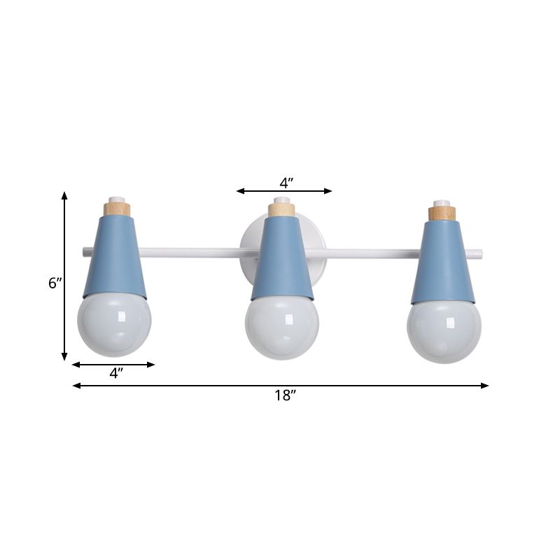 3-Bulb Sweet Cone Wall Sconce Nordic Stylish Metal Wall Light for Study Room Hallway