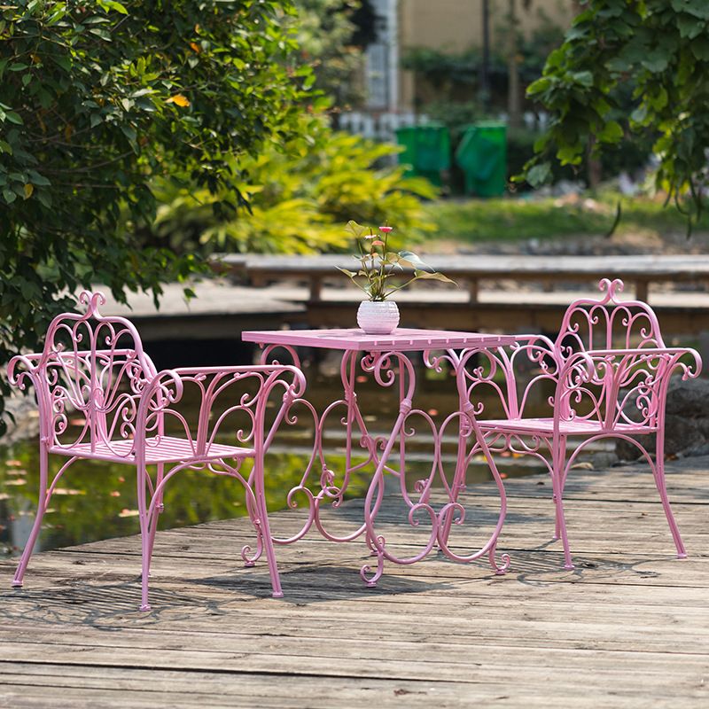 1/2/3 Pcs Metal Pink Dining Set Contemporary Square Dining Table Set