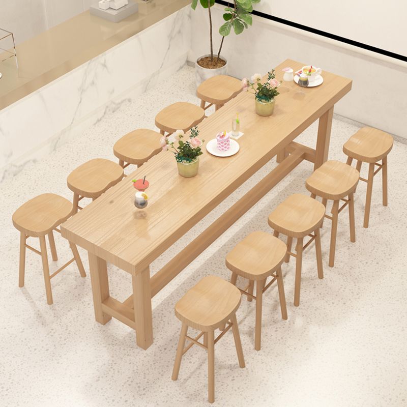 Contemporary Rectangle Bar Table Solid Wood Bistro Bar Desk with Trestle Base