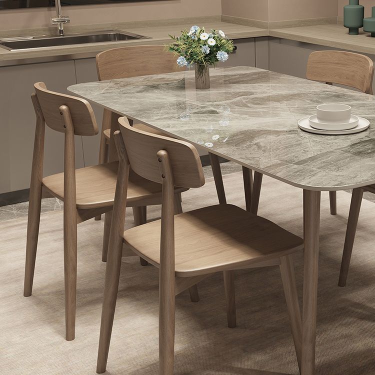 Medieval Modern Sintered Stone Top Dining Table Rectangle Table with Wooden 4 Legs