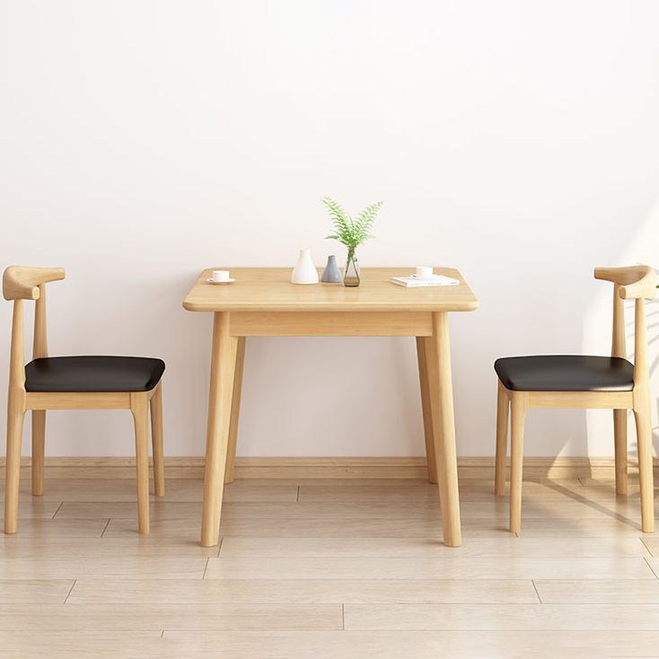 Square 4 Legs Industrial Dining Table Wood Color Fixed Table with Rubberwood Solid Wood