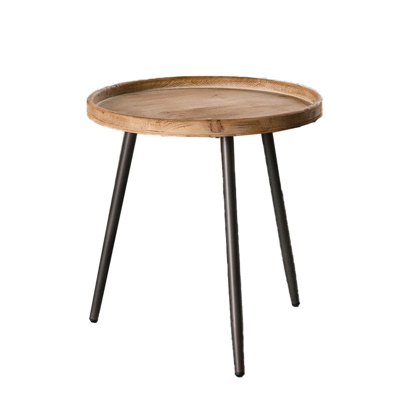19.68" Tall Solid Wood Round Tray Top End Table Iron 3 Legs Side Table