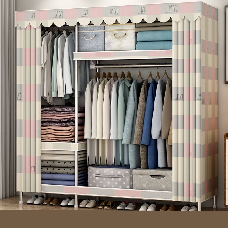 Modern Metal Wardrobe Cloth Rod Included Wardrobe Closet with Shelves
