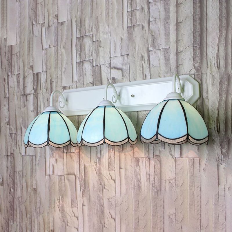 Petal Wall Lighting Fixture Tiffany Blue Glass 1 Head White Sconce Light with Linear Backplate