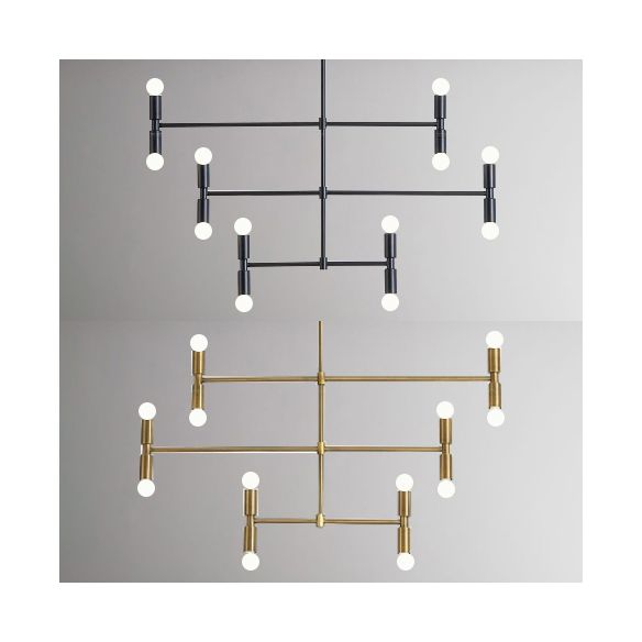 Kale bol kroonluchter lamp midden-eeuws metalen 12 lichten zwart/gouden hanglamp met horizontale staaf