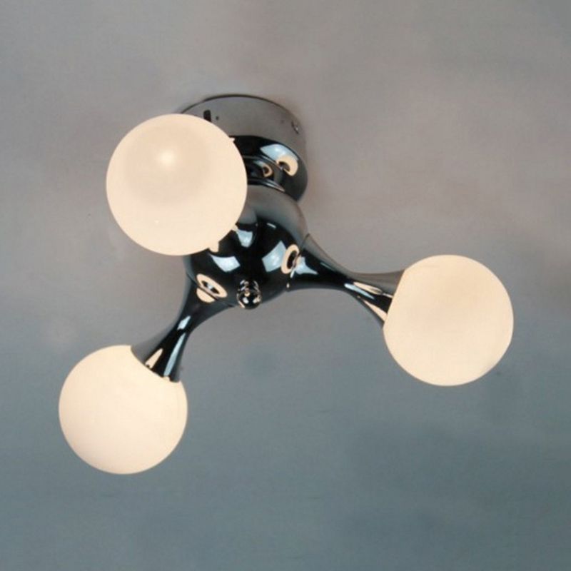 Molecular Semi Flush Light Nordic Style Frosted Glass 3 Lights Ceiling Mounted Light in Chrome/White for Living Room