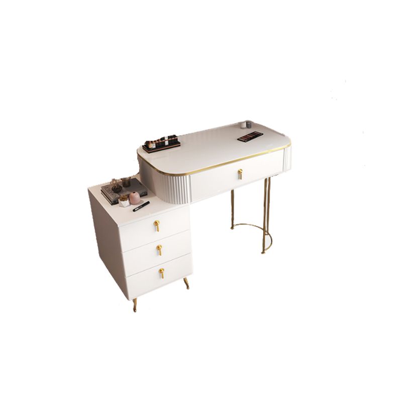 Glam Wood Frame Makeup Vanity Drawer Vanity Set in White for Bedroom
