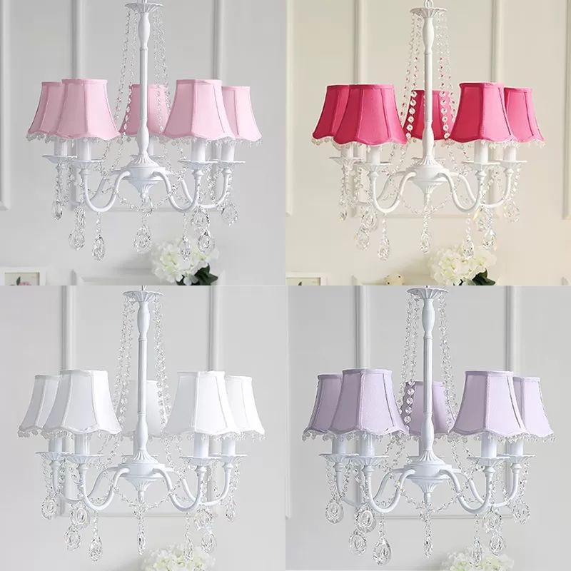 Babykristallkronleuchter, 5-Licht-Makkaron-Hängebliebe mit ausgestattetem Stofffarben, 23,5 "High x 22,5" im Durchmesser