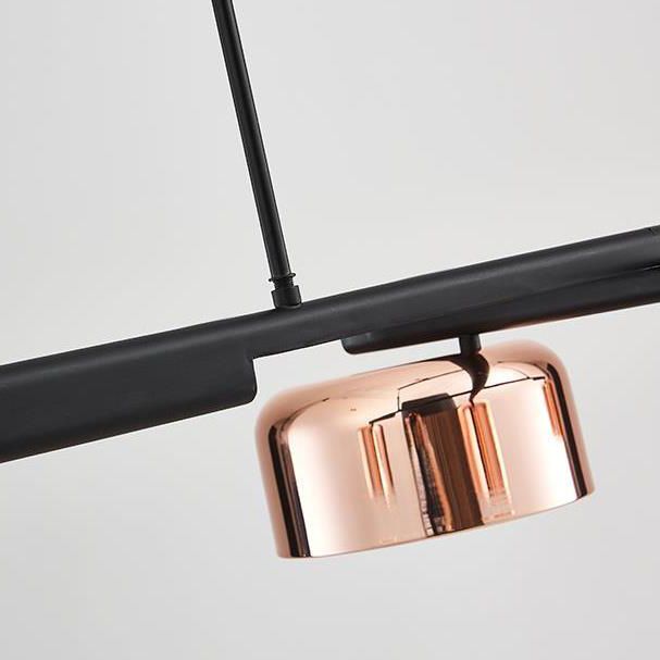4-Light 55" Island Light Fixture Modern Rose Gold Drum Restaurant Hanging Lamp with Metal Shade