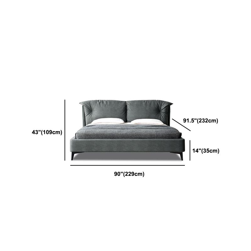Grey Standard Bed with Rectangular Panel Headboard and Metal Legs