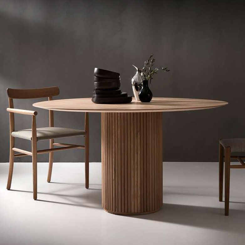 Zeitgenössischer runder Esstisch Kiefer Massivholz Tisch mit Sockelbasis