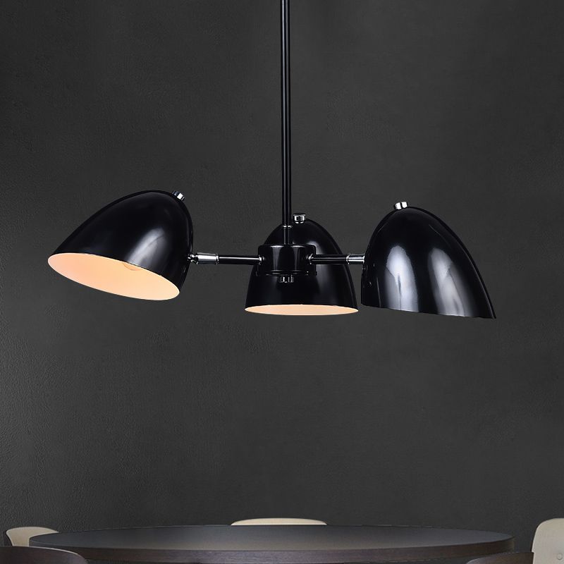 Iron Dome Angled Shade Chandelier Industrial Table à manger à 3 têtes Éclairage de suspension en noir