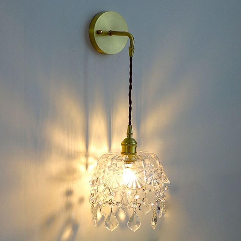 Crystal Modern Wall Sconce Flower Shape Vanity Lamp with Glass Shade for Living Room