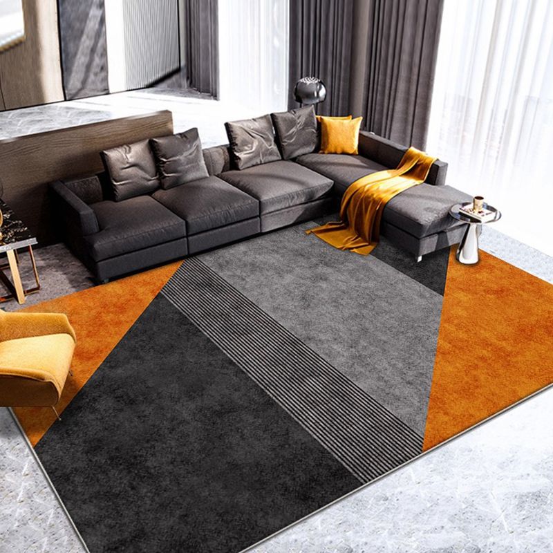 Grey Living Room Area Carpet Modern Geometric Pattern Area Rug Polyester Stain Resistant Rug