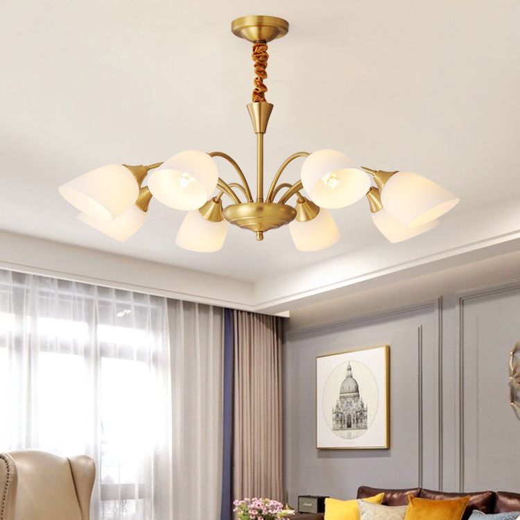 Bell Chandelier Lighting Fixtures American Style Multi-Head Suspension Light with White Glass Shade