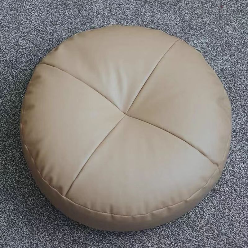 Modern Pouf Ottoman Leather Upholstered Solid Color Round Ottoman