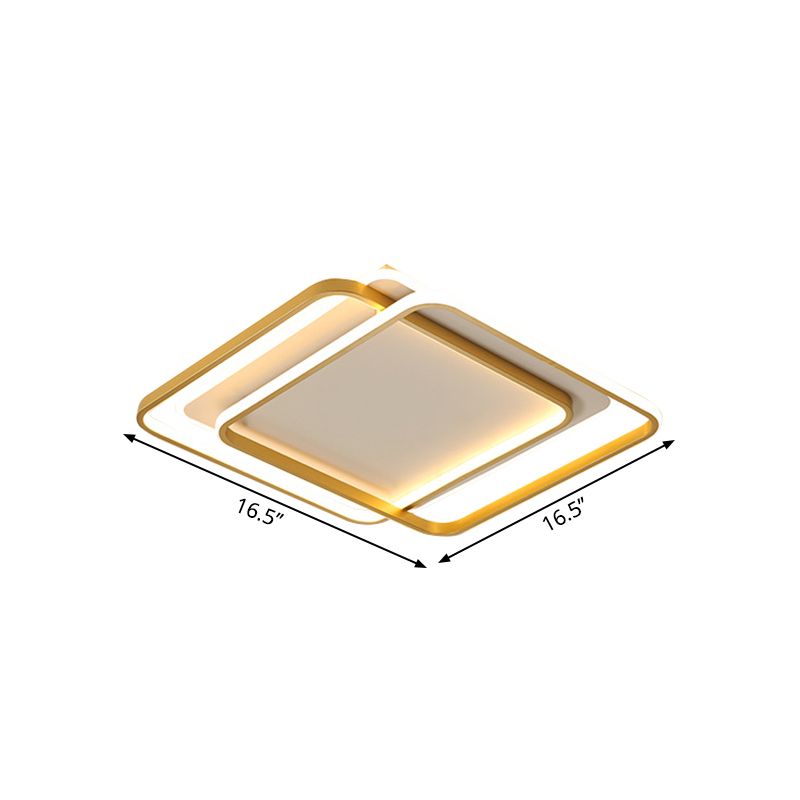 Lampe LED encastrée pour chambre à coucher de 16,5"/20,5" de largeur, éclairage de plafond contemporain doré avec abat-jour en acrylique à 2 carrés dans une lumière chaude/blanche