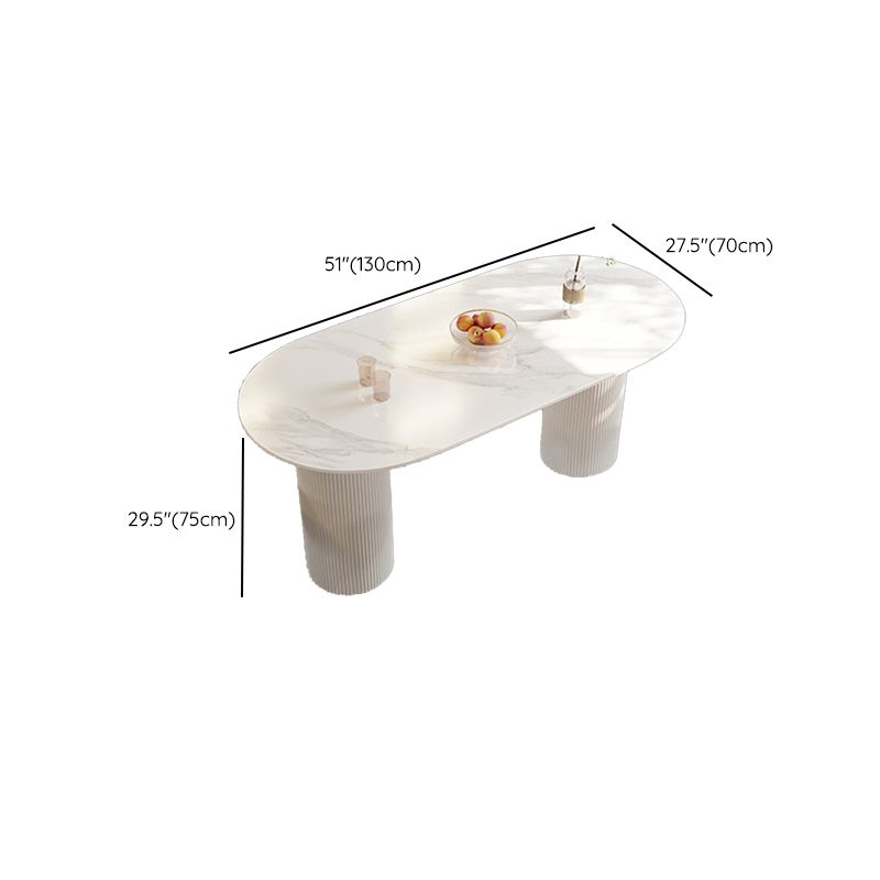 Modern Sintered Stone Dining Table Contemporary White Table with Metal Base
