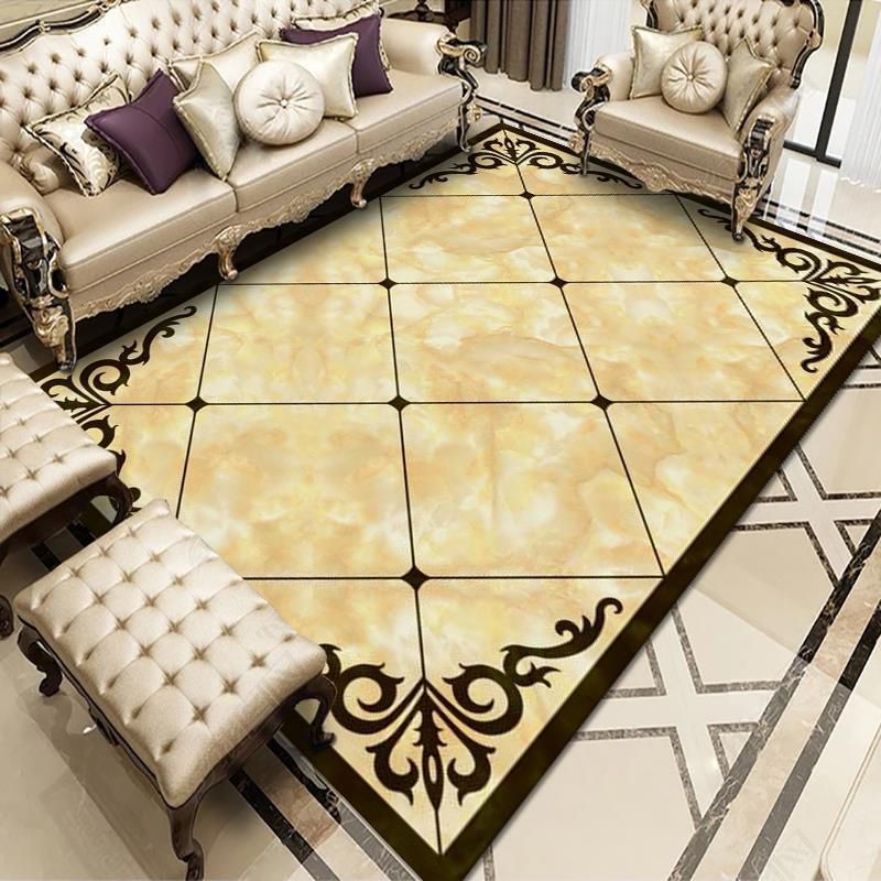 Yellow Modern Area Rug Polyester Area Carpet Anti-Slip Backing Rug for Home Decoration