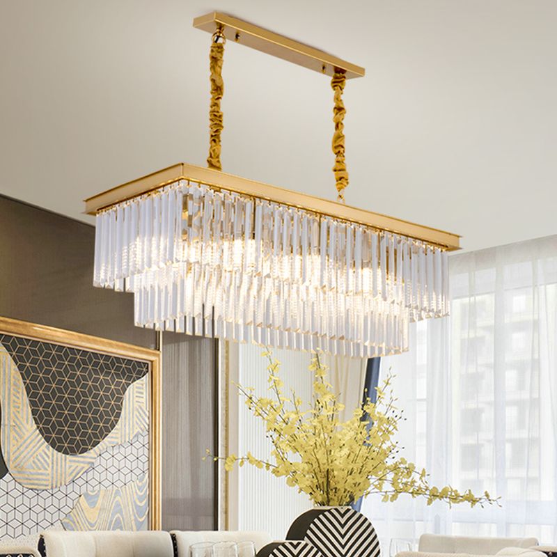 Clear/Smoke Gray Crystal Shaded LED Chandelier 31.5" W Modern Rectangle Pendant Lamp over Island