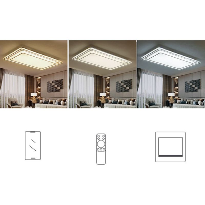 Dual-Tier Crystal Flush Light Minimalist LED White Flush Mount Ceiling Light for Living Room