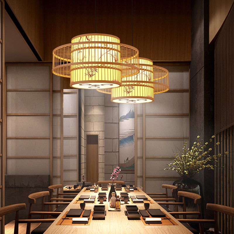 Japanese Bamboo Pendant Light 1 Light Ceiling Light Fixture for Dining Room