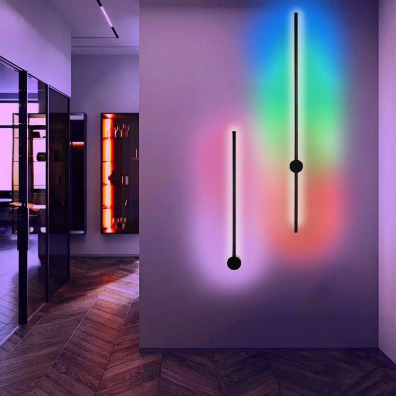 Control remoto RGB Luz de la plataforma Moderna Moderna larga Lámpara de pared LED decorativa de ambiente en negro
