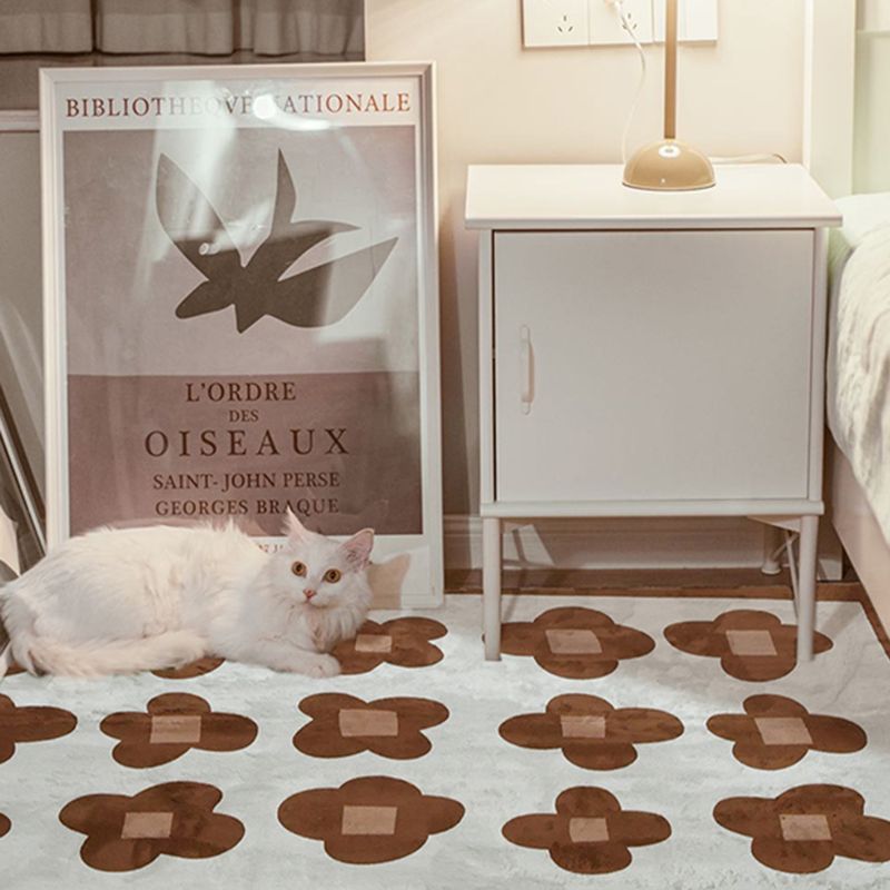 Brick Red Modern Rug Blending Flower Rug Stain Resistant Rug for Home Decor