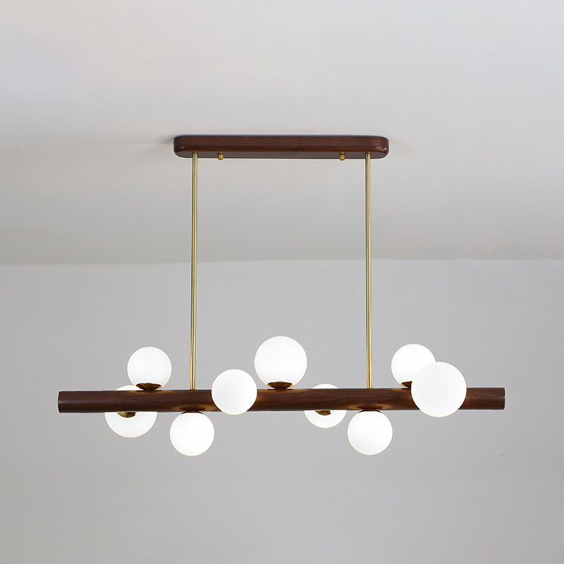 Sphere Island Light Contemporary Wood Island Kronleuchter mit Glasschatten