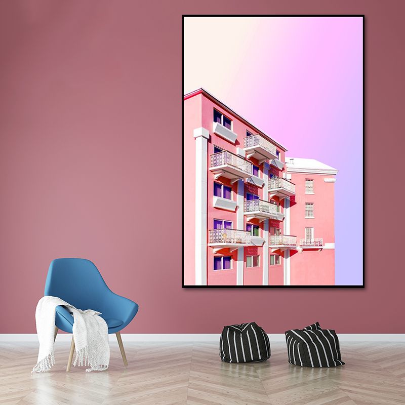Pink Photo Architecture Canvas Print Textured Contemporary Bedroom Wall Art