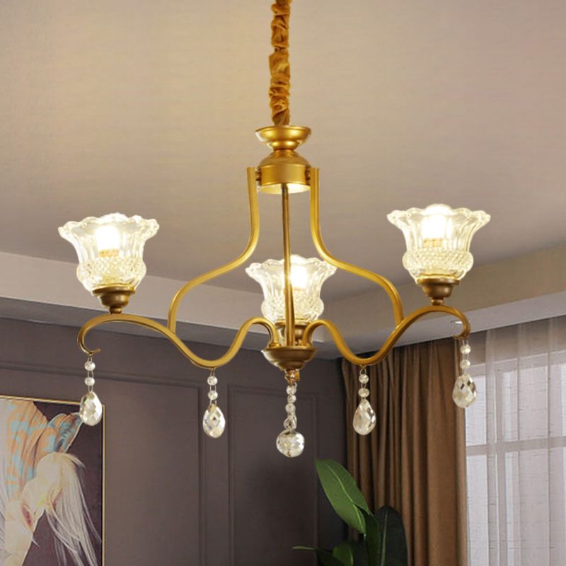 Gold 3/6/8 Lights Ceiling Chandelier Traditional Crystal Glass Floral Shade Parlour Suspension Lamp
