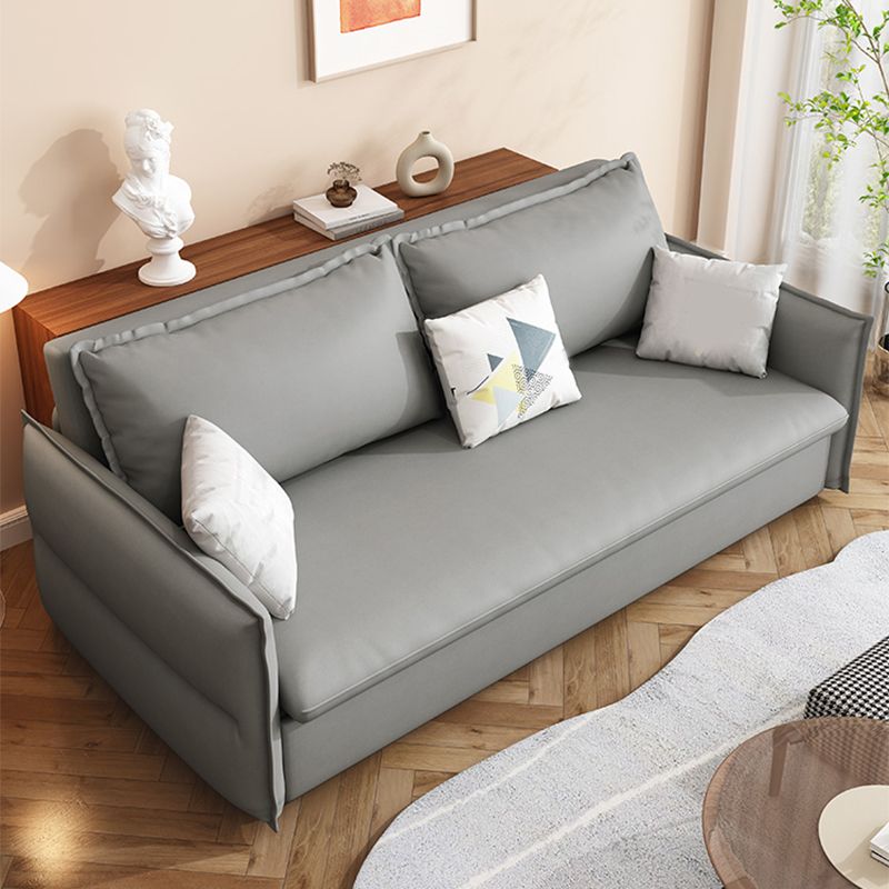 Grey Faux Leather Sofa Bed with Storage Sewn Pillow Back Sofa