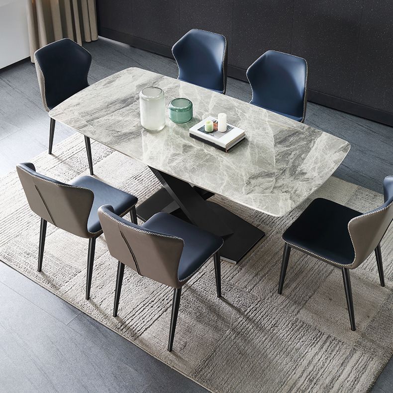 High Gloss Grey Stone Dinette Table Set 1/4/5/6/7 Pieces Modern Dining Set