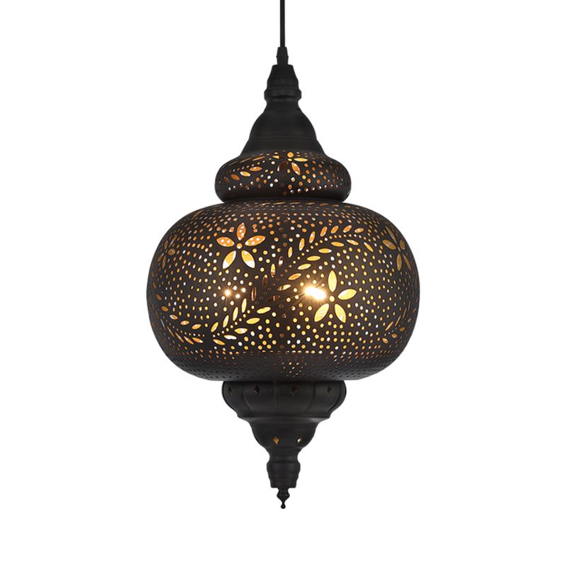 Gourd Hanging Light Traditionary 1 Head Metal Pendant Lighting Fixture in Black, 10"/12" Wide