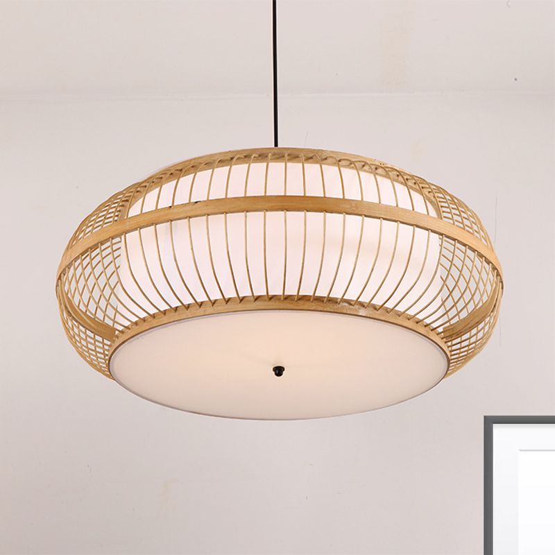 Abgerundeter Trommelsperrungsanhänger zeitgenössischer Bambus 1 Glühbirnenholz Hanging Light Kit, 18 "/21,5"/23,5 "breit