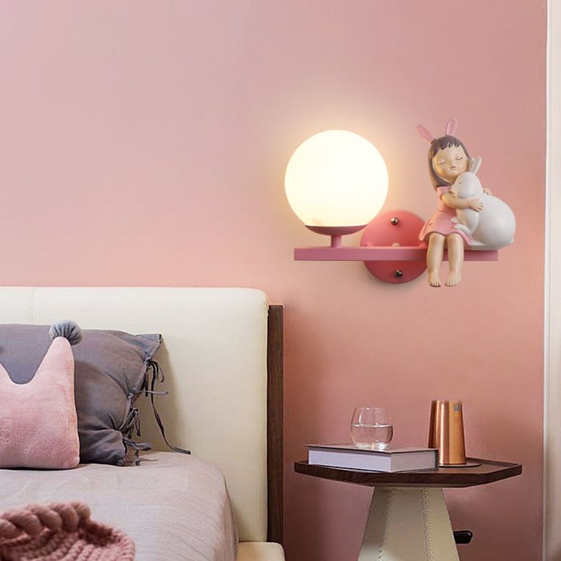 Modern Metal Wall Sconce Ball Shape Wall Light with Glass Shade for Bedroom
