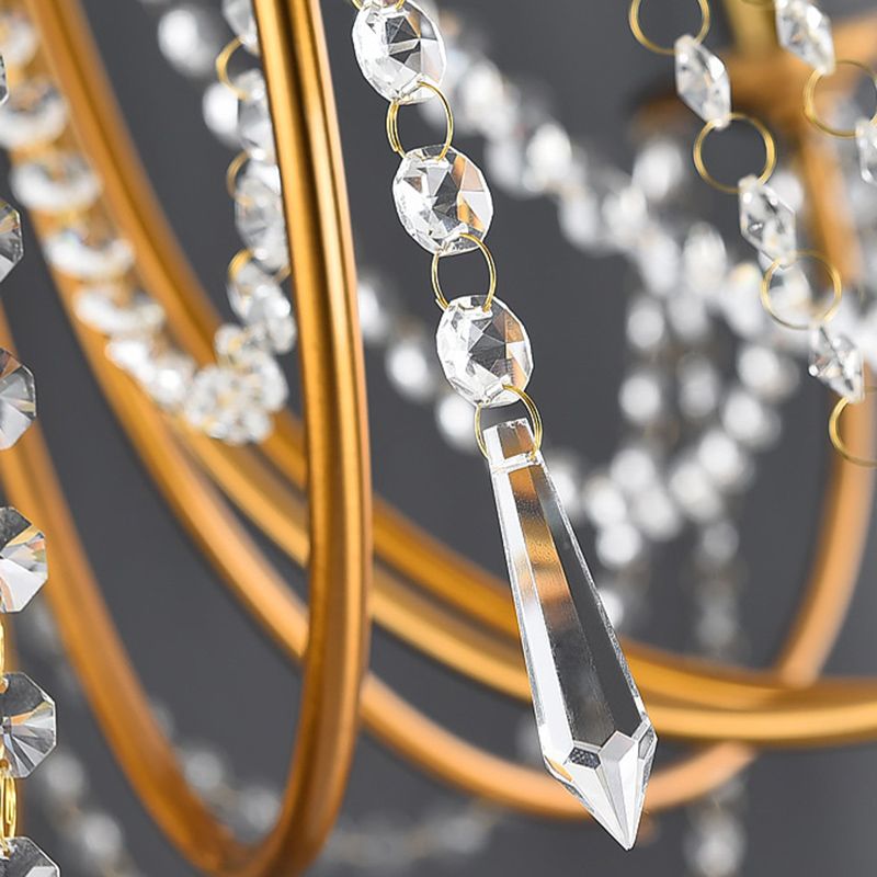 6 Heads Crystal Strand Hanging Light Postmodern Gold Candle Bedroom Chandelier Lamp