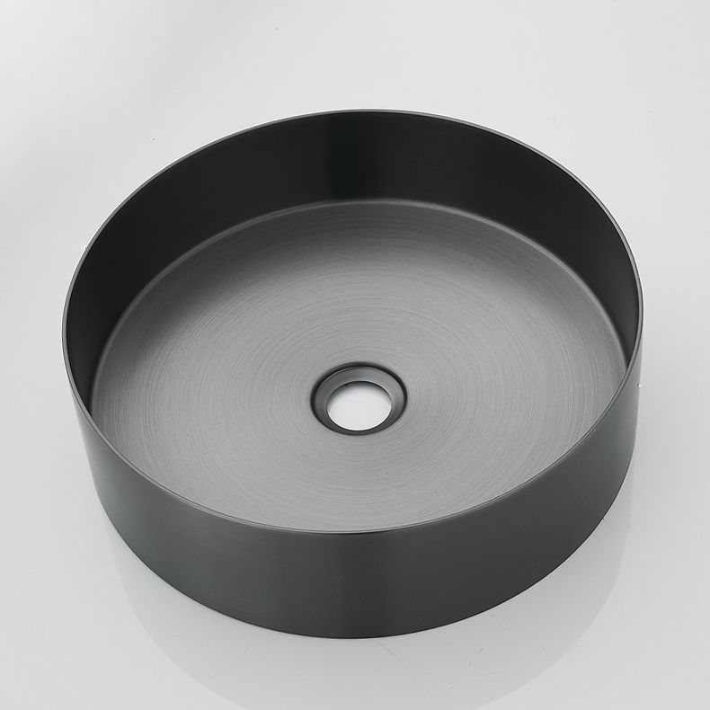 Modern Basin Sink Metal Round with Pop-Up Drain and Faucet Vessel Bathroom Sink