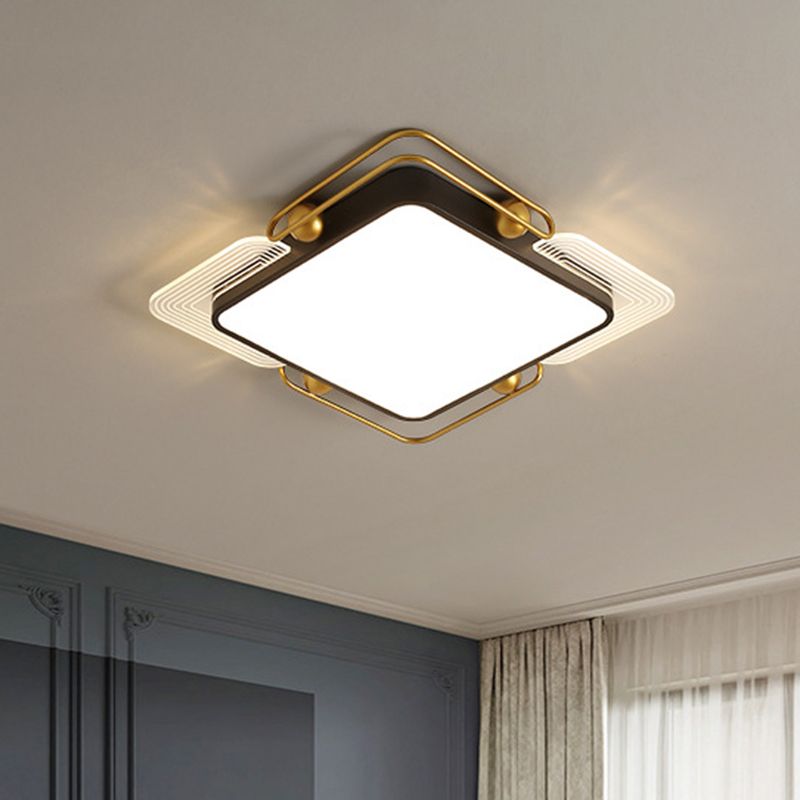Square/Rectangular Flush Lighting Modernist Metal LED Ceiling Mounted in Black and Gold, 16.5"/20.5"/35.5" Dia