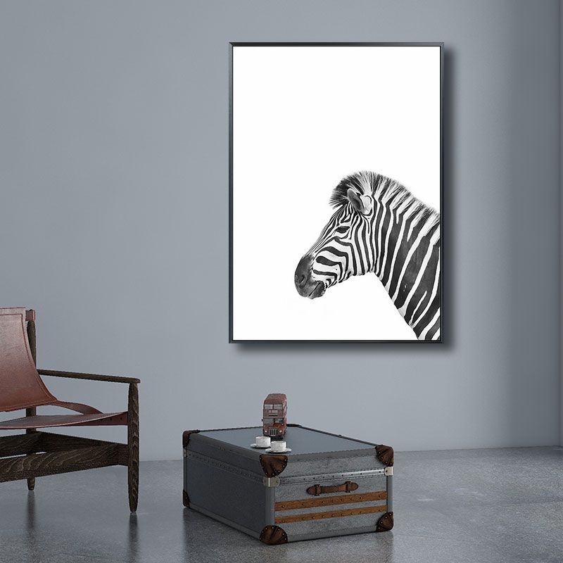 Tropical Zebra Canvas Wall Art Black Painting for Great Room, Multiple Size Options