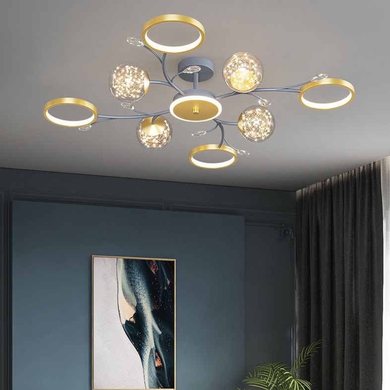 Cercle moderne Flush Lightture Amorture en verre transparent LED LED Semi Flush Light in Grey-Gold