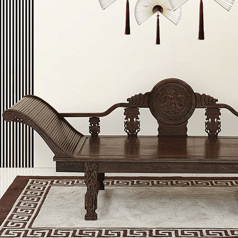 Traditional Espresso Solid Wood Chaise Lounge Couch with Round Arms